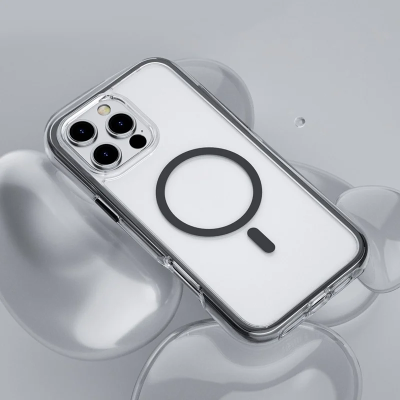 For iPhone 16 Pro Case Compatible with MagSafe Annular Airbags PC+TPU Phone Cover - Black