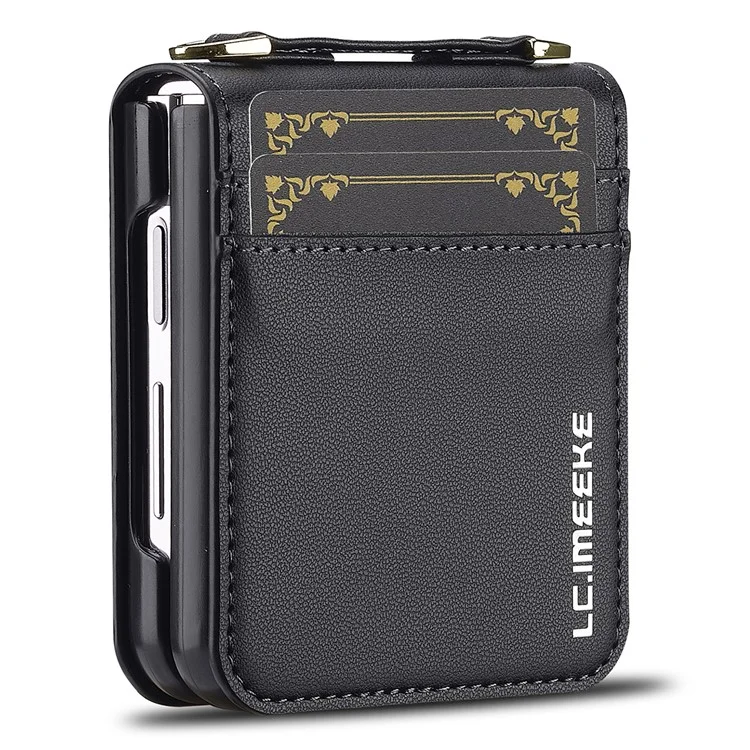 Lc. Imeeke Pour Samsung Galaxy Z Flip3 5G Étui en Cuir + Couvercle de Téléphone pc Avec Des Sangles de Cartes - Noir