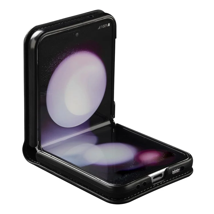 Lc. Imeeke Pour Samsung Galaxy Z Flip3 5G Étui en Cuir + Couvercle de Téléphone pc Avec Des Sangles de Cartes - Noir