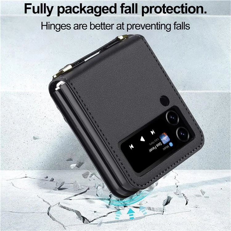Lc. Imeeke Pour Samsung Galaxy Z Flip3 5G Étui en Cuir + Couvercle de Téléphone pc Avec Des Sangles de Cartes - Noir