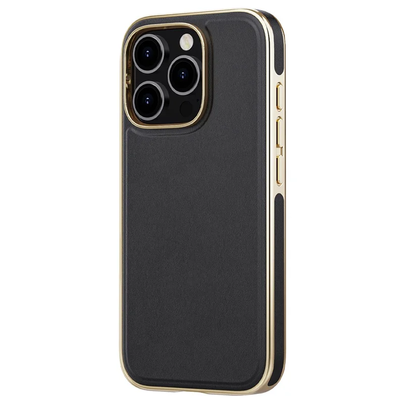Para Iphone 16 Pro Max Case PU PU Cubierta Trasera Con Thock TPU Con Recubrimiento de Tpu - Negro