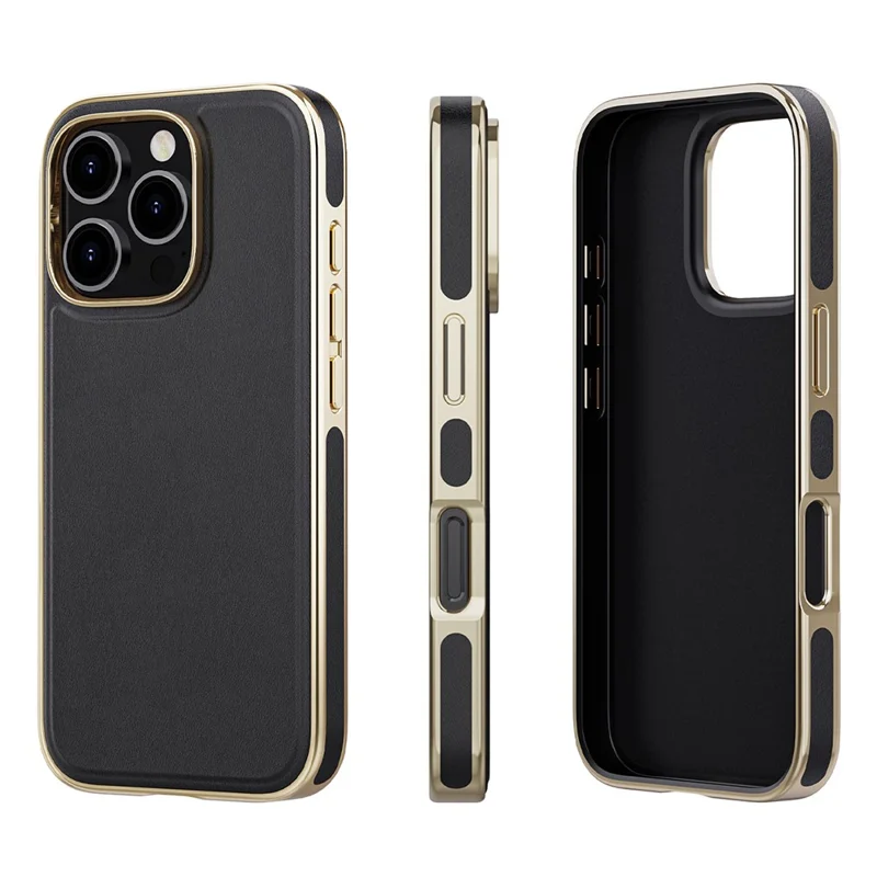 Para Iphone 16 Pro Max Case PU PU Cubierta Trasera Con Thock TPU Con Recubrimiento de Tpu - Negro