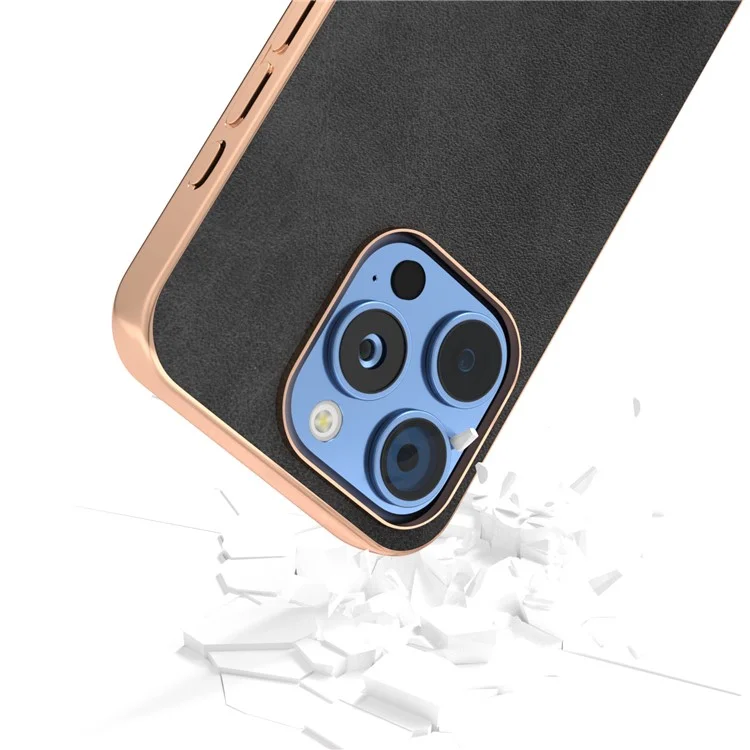 Para Iphone 16 Pro Max Case Electroplatando Teléfono Cover Textura PU+TPU Caso de Protección - Negro
