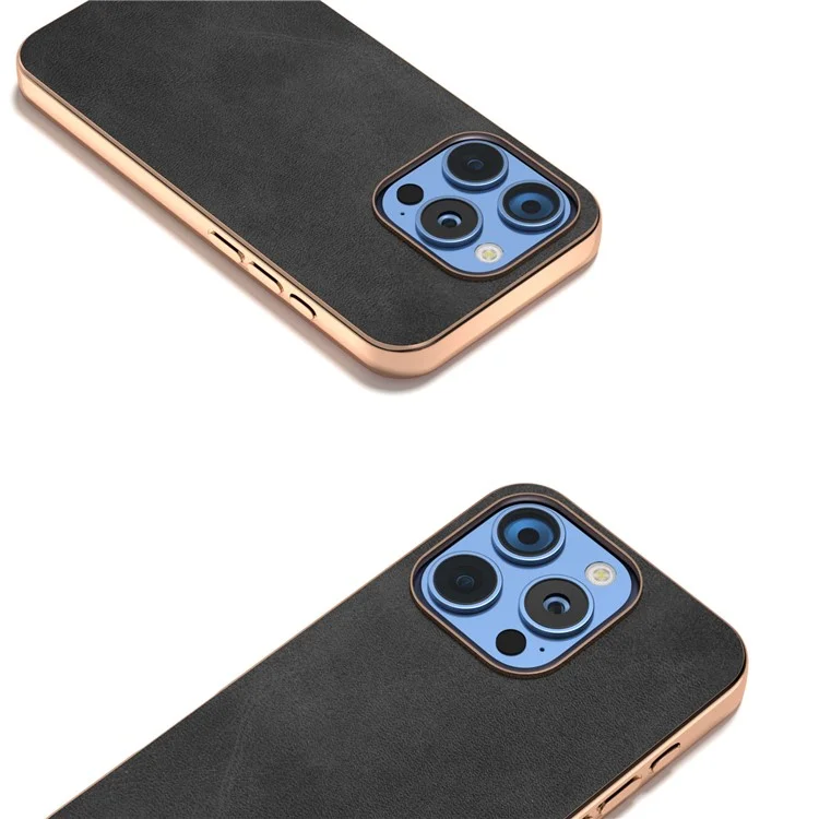 Para Iphone 16 Pro Case Electroplatando Teléfono Cover Textura PU+TPU Caso de Protección - Negro