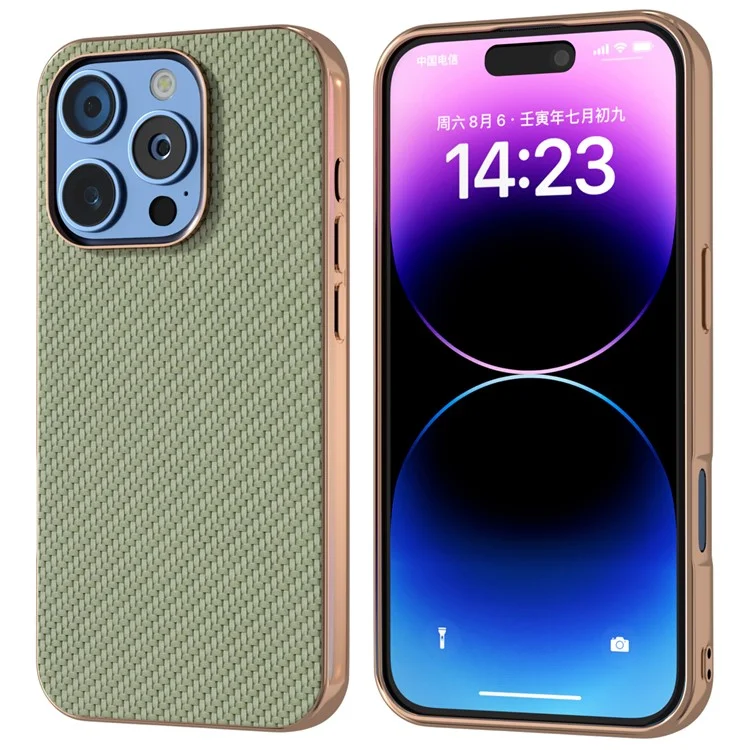 Per Iphone 16 Pro Max Case Elettroplatura Della Copertura Del Telefono Fibra di Carbonio Texture PU+TPU Custodia Protettiva - Verde