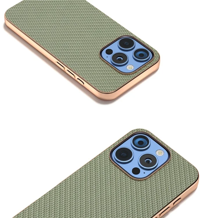 Per Iphone 16 Pro Max Case Elettroplatura Della Copertura Del Telefono Fibra di Carbonio Texture PU+TPU Custodia Protettiva - Verde