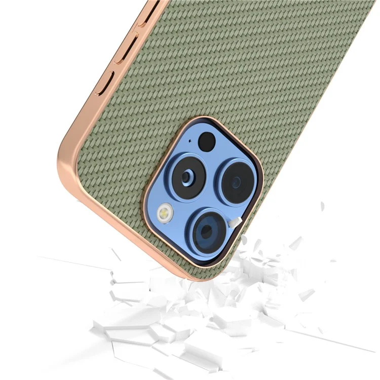 Per Iphone 16 Pro Max Case Elettroplatura Della Copertura Del Telefono Fibra di Carbonio Texture PU+TPU Custodia Protettiva - Verde