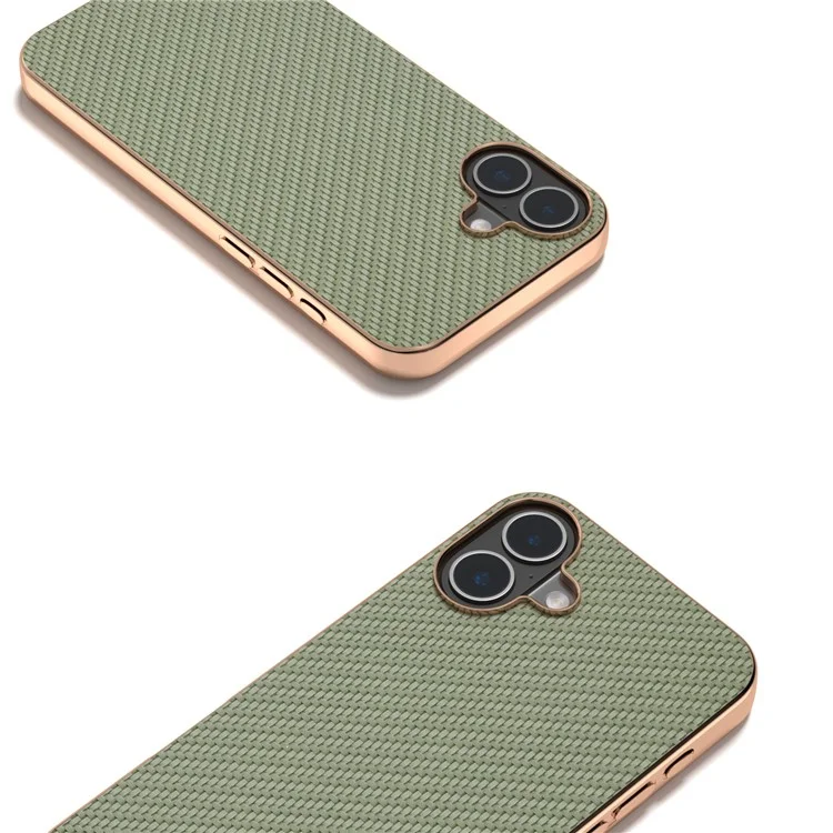 Per Iphone 16 Case Elettroplatante Copertura Telefonica Fibra di Carbonio Texture PU+TPU Custodia Protettiva - Verde