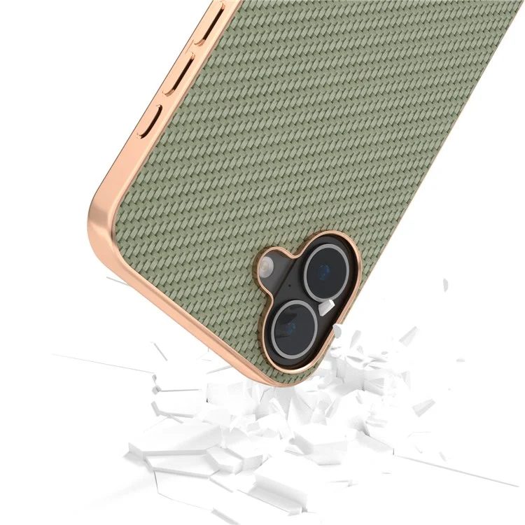 Per Iphone 16 Case Elettroplatante Copertura Telefonica Fibra di Carbonio Texture PU+TPU Custodia Protettiva - Verde