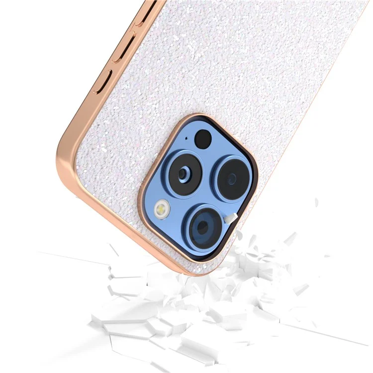 Per Iphone 16 Pro Max Case Elettroplating Cover Del Telefono Design Glitter Colorato PU+TPU Custodia Protettiva - Gardenia Bianca
