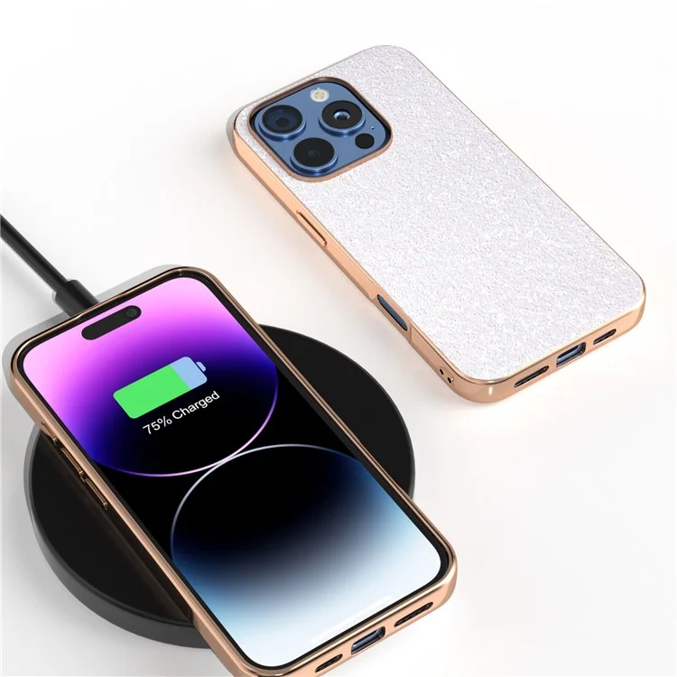 Per Iphone 16 Pro Max Case Elettroplating Cover Del Telefono Design Glitter Colorato PU+TPU Custodia Protettiva - Gardenia Bianca