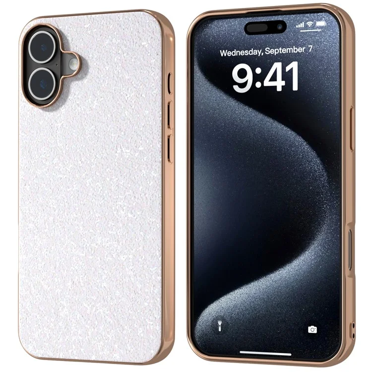 Für Das Iphone 16 Plus Case Electroplating Phone Cover Farbig Glitzerdesign PU+TPU -schutzhülle - Gardenia White