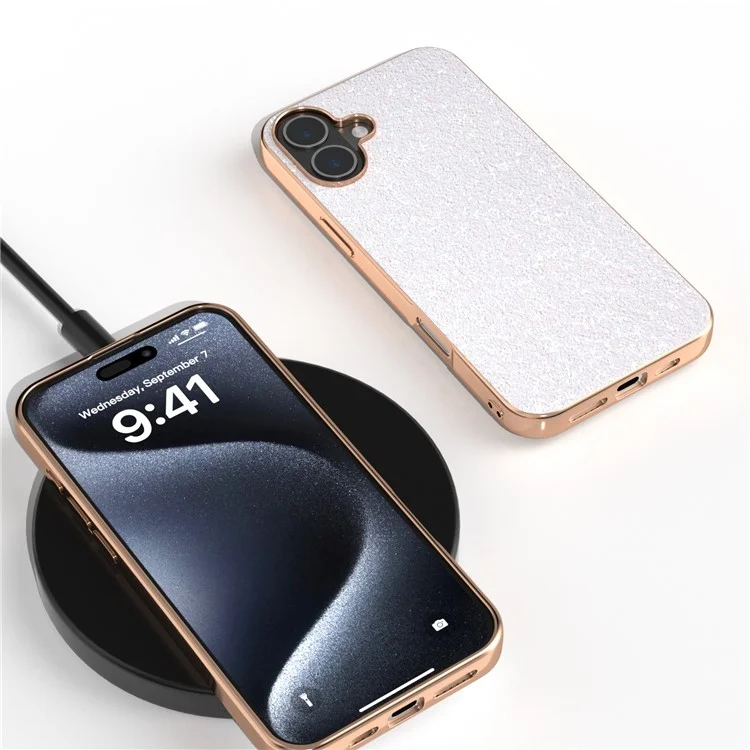 Per Iphone 16 Case Elettroplanti Cover Del Telefono Design Glitter Design di Scintillio PU+TPU Protettivo Custodia - Gardenia Bianca