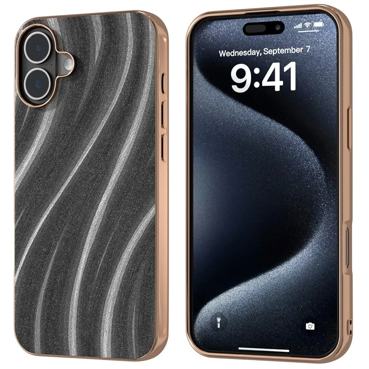 Para Iphone 16 Plus Case Electroplatando Teléfono Cubierta Patrón de Vía Láctea PU+TPU Protective Case - Gris