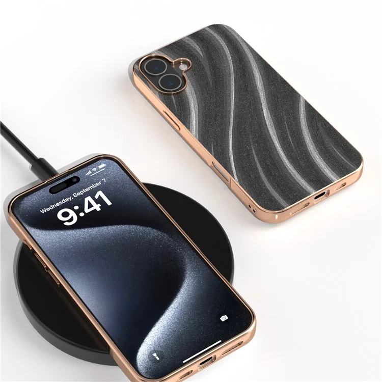 Para Iphone 16 Plus Case Electroplatando Teléfono Cubierta Patrón de Vía Láctea PU+TPU Protective Case - Gris