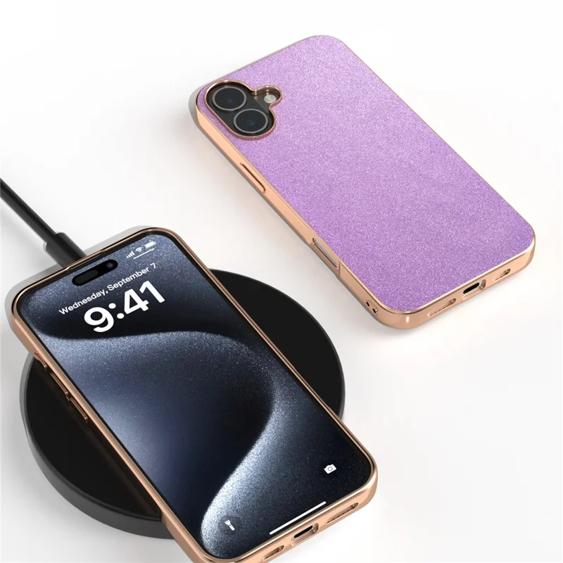 Pour L'iphone 16 Plus Electroplasage Cover Cover Conception de Surface de Surface pu + Tpu Case de Protection - Violet