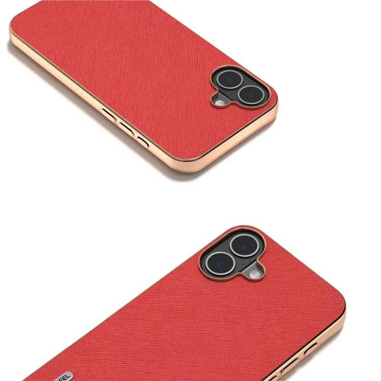 Abeel Para Iphone 16 Case Electroplatando Teléfono Textura Cruzada de Cuero de Vaca Genuina+tpu Protective Case - Rojo