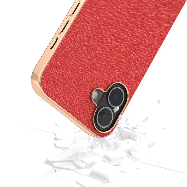 Abeel Para Iphone 16 Case Electroplatando Teléfono Textura Cruzada de Cuero de Vaca Genuina+tpu Protective Case - Rojo