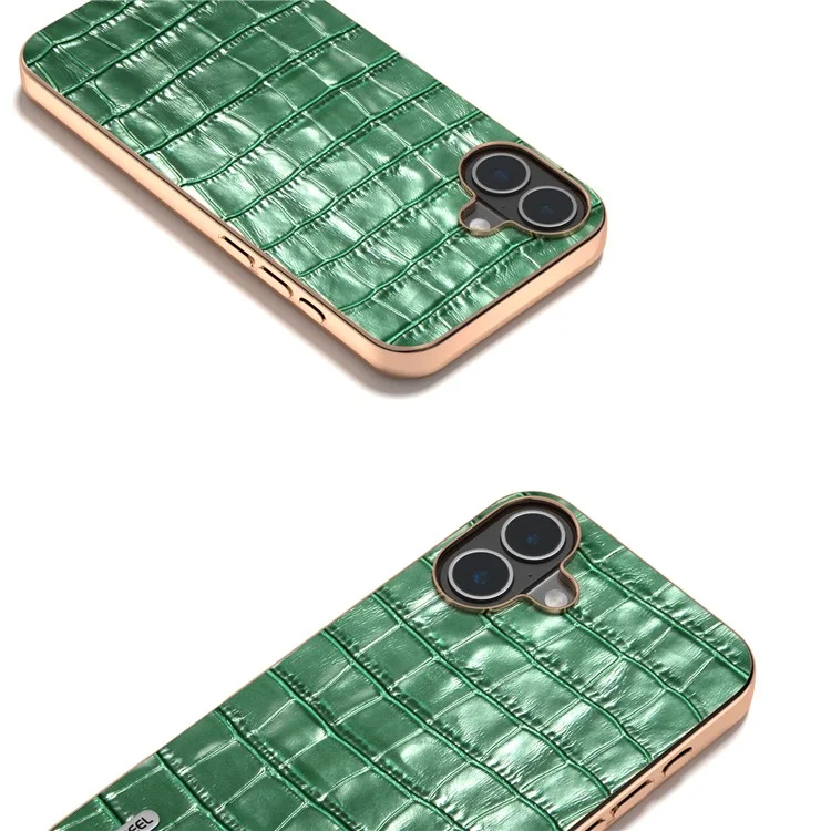 Abiel For Iphone 16 Case Case Copher Cope Crocodile Texture Подлинная Корова Корова+tpu Защитный Корпус - Зеленый