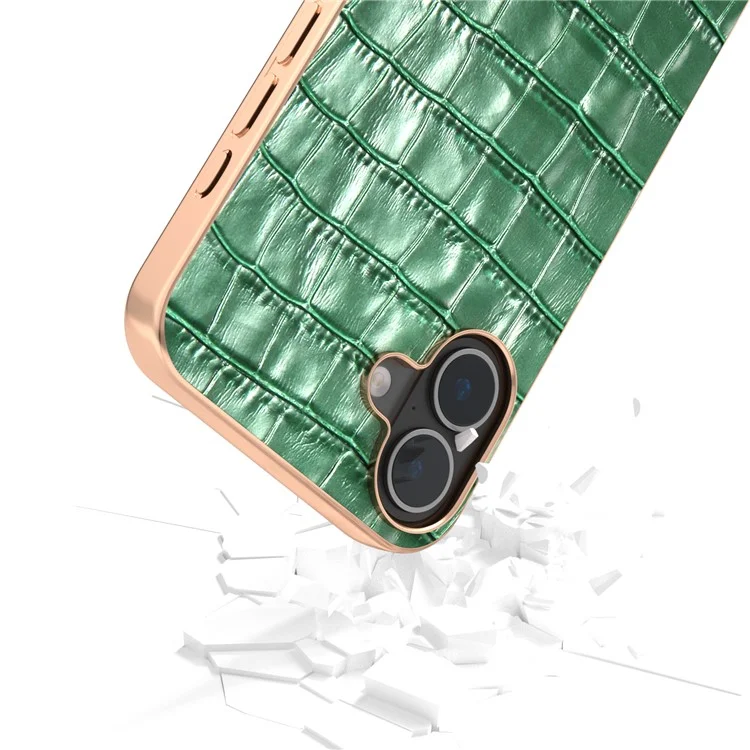 Abiel For Iphone 16 Case Case Copher Cope Crocodile Texture Подлинная Корова Корова+tpu Защитный Корпус - Зеленый