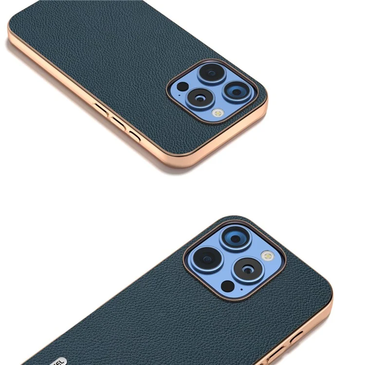 ABEEL Pour Iphone 16 Pro Max Case Electroplate Téléphone Cover Horizon Series Genuine Cow Leather + Tpu Case de Protection Tpu - Vert
