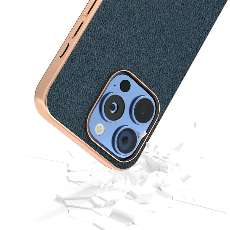 ABEEL Pour Iphone 16 Pro Max Case Electroplate Téléphone Cover Horizon Series Genuine Cow Leather + Tpu Case de Protection Tpu - Vert