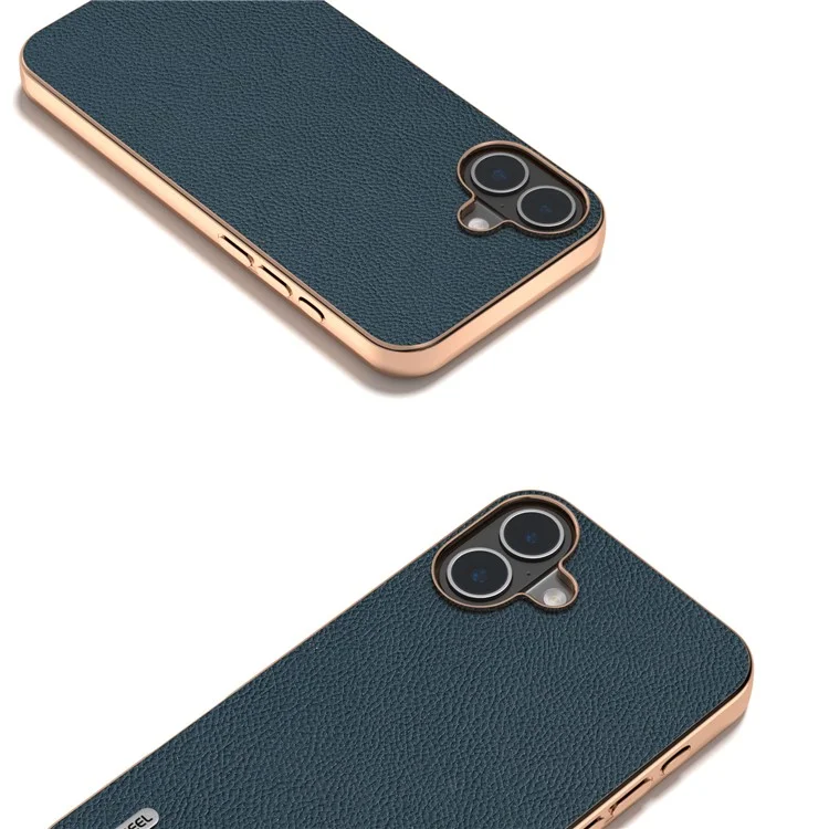 ABEEL Pour Iphone 16 Plus Case Electroplate Téléphone Cover Horizon Series Horizon Genuine Cow Leather + Tpu Case de Protection Tpu - Vert