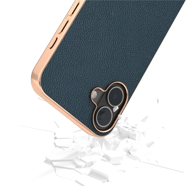 ABEEL Pour Iphone 16 Plus Case Electroplate Téléphone Cover Horizon Series Horizon Genuine Cow Leather + Tpu Case de Protection Tpu - Vert