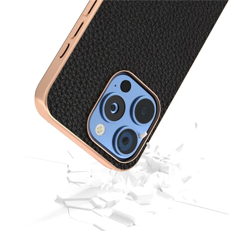 Abeel Para Iphone 16 Pro Max Case Electroplatando Phone Cover Serie Star Series Genuina de Cuero de Vaca+tpu Protective Case - Negro