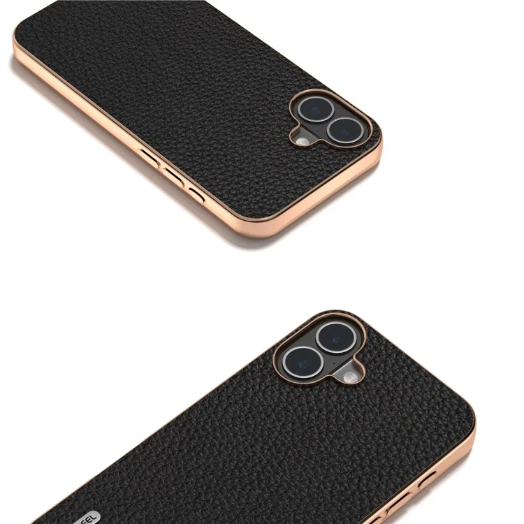Abeel Para Iphone 16 Case Electroplatando Phone Cover Serie Star Series Genuina de Cuero de Vaca+tpu Protective Case - Negro