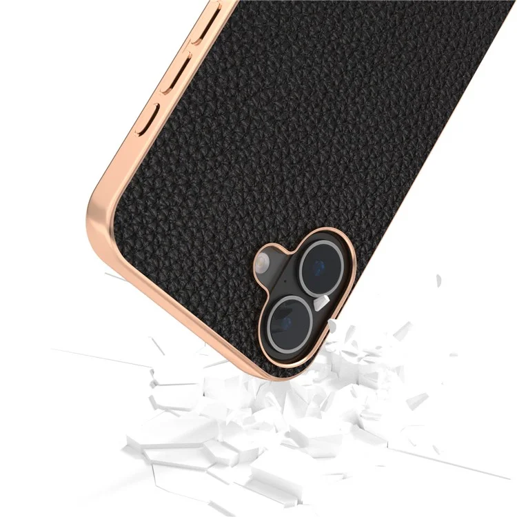 Abeel Para Iphone 16 Case Electroplatando Phone Cover Serie Star Series Genuina de Cuero de Vaca+tpu Protective Case - Negro
