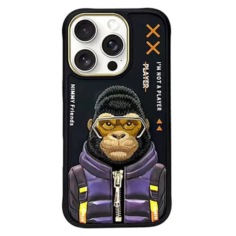 NIMMY For iPhone 16 Pro Max Case Embroidery Protective Phone Cover - Black Gorilla