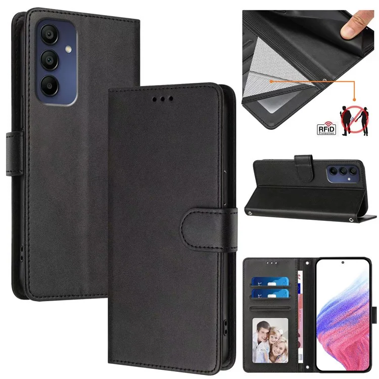 Para Samsung Galaxy A16 5G / A16 4G Case RFID Blocking Wallet Leather Phone Cover with Strap - Preto
