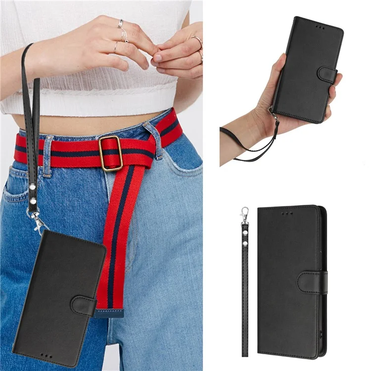 Para Samsung Galaxy A16 5G / A16 4G Case RFID Blocking Wallet Leather Phone Cover with Strap - Preto