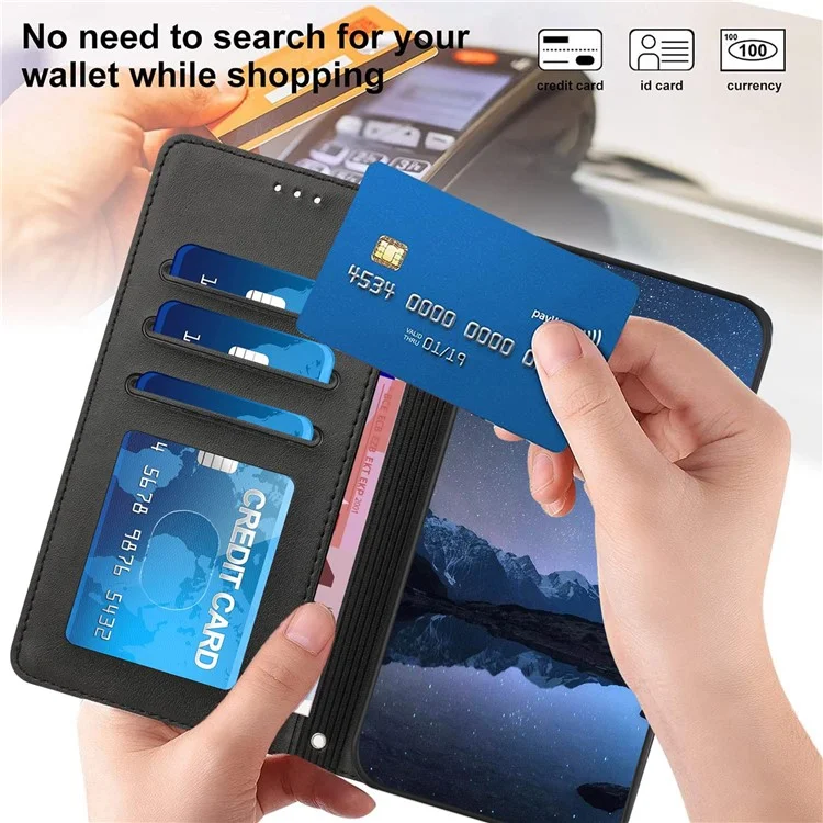 Para Samsung Galaxy A16 5G / A16 4G Case RFID Blocking Wallet Leather Phone Cover with Strap - Preto