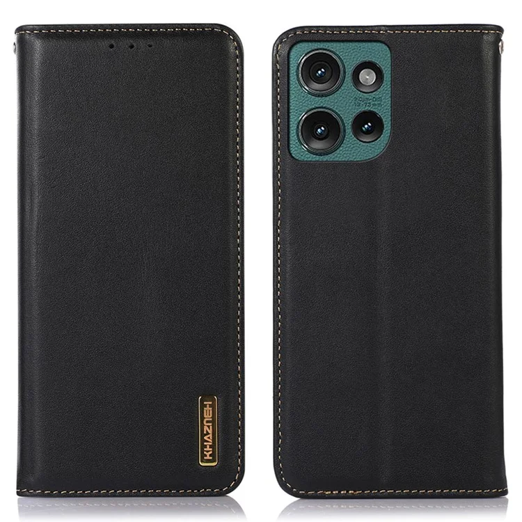 Khazneh Para Motorola Edge 50 Neo 5G Case Genuino de Cuero de Vaca Cover Cover Nappa Textura - Negro