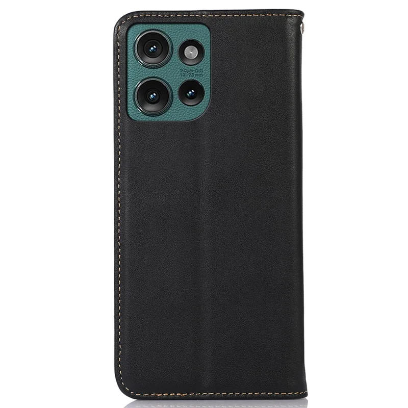 KHAZNEH For Motorola Edge 50 5G Case Genuine Cow Leather Wallet Phone Cover Nappa Texture - Black