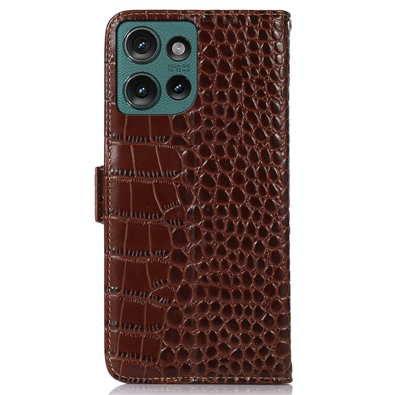 For Motorola Edge 60 Neo 5G / Edge 50 Neo 5G / Moto S50 5G / ThinkPhone 25 5G Case Crocodile Texture Genuine Cow Leather Phone Wallet Cover - Brown