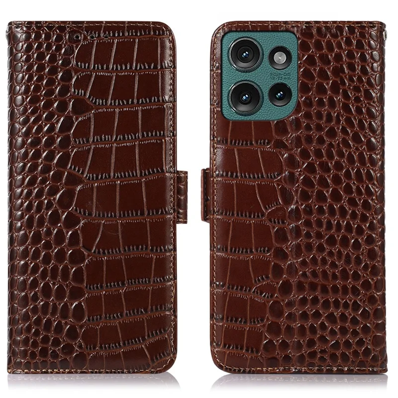 Для Motorola Edge 50 5G Case Crocodile Текстура Подлинная Кожаная Кожаная Крышка Кожи Кожи Кожи - Коричневый