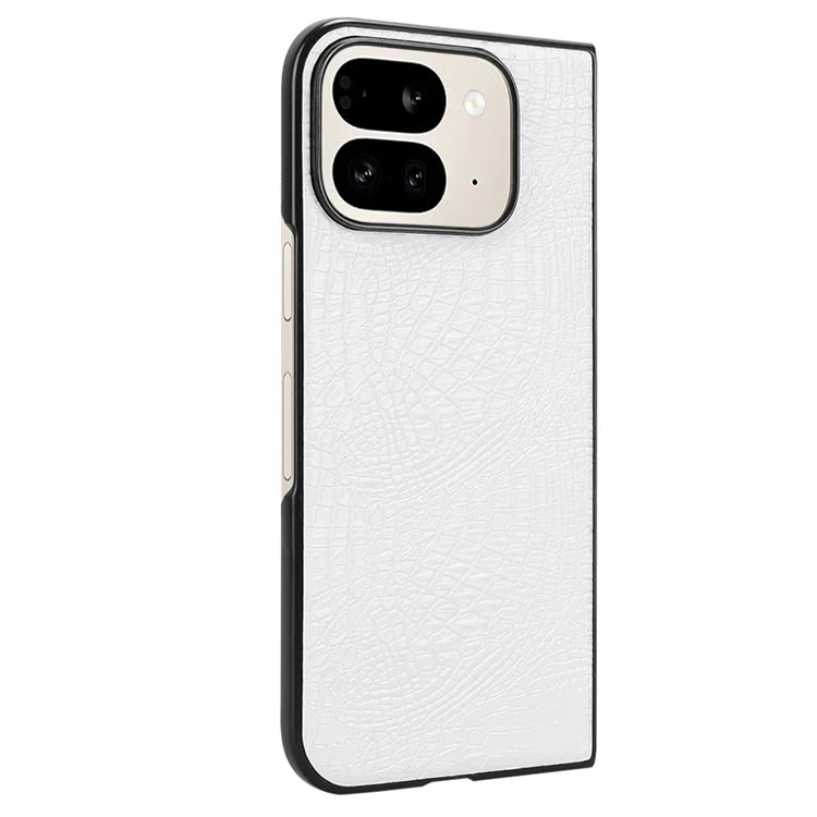 Per Google Pixel 9 Pro Fold 5G Case Crocodile Texture in Pelle Copertina Telefonica Per PC Duro Rivestito - Bianco