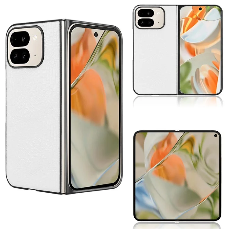 Per Google Pixel 9 Pro Fold 5G Case Crocodile Texture in Pelle Copertina Telefonica Per PC Duro Rivestito - Bianco
