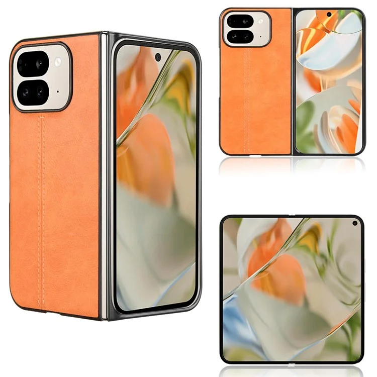 Per Google Pixel 9 Pro Fold 5G Case Cowhide Texture in Pelle di Copertura Del Telefono pc - Arancia