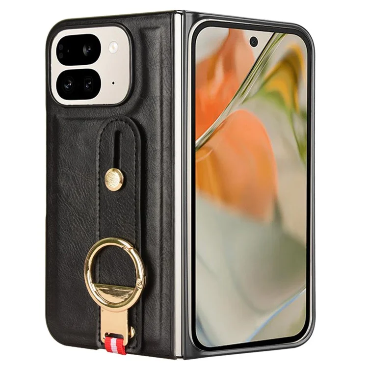 Per Google Pixel 9 Pro Fold 5g Case in Pelle+pc+copertura da Polso Tpu Con Anello di Apri Bottiglia - Nero