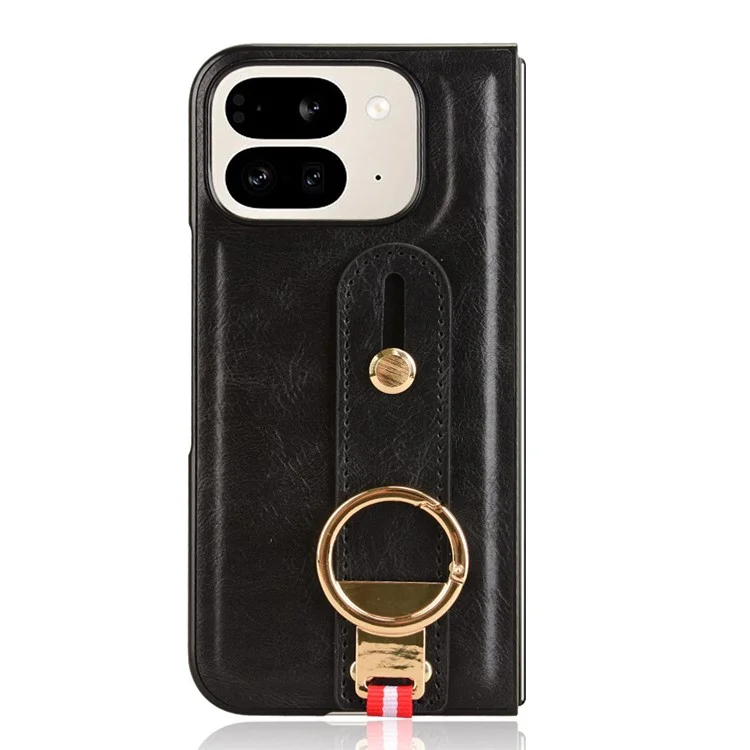 Per Google Pixel 9 Pro Fold 5g Case in Pelle+pc+copertura da Polso Tpu Con Anello di Apri Bottiglia - Nero