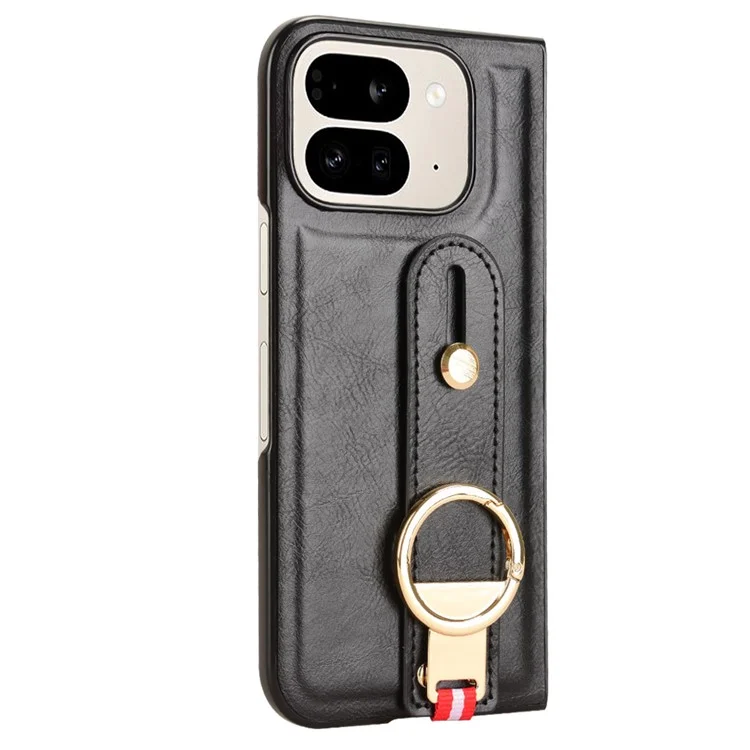 Per Google Pixel 9 Pro Fold 5g Case in Pelle+pc+copertura da Polso Tpu Con Anello di Apri Bottiglia - Nero