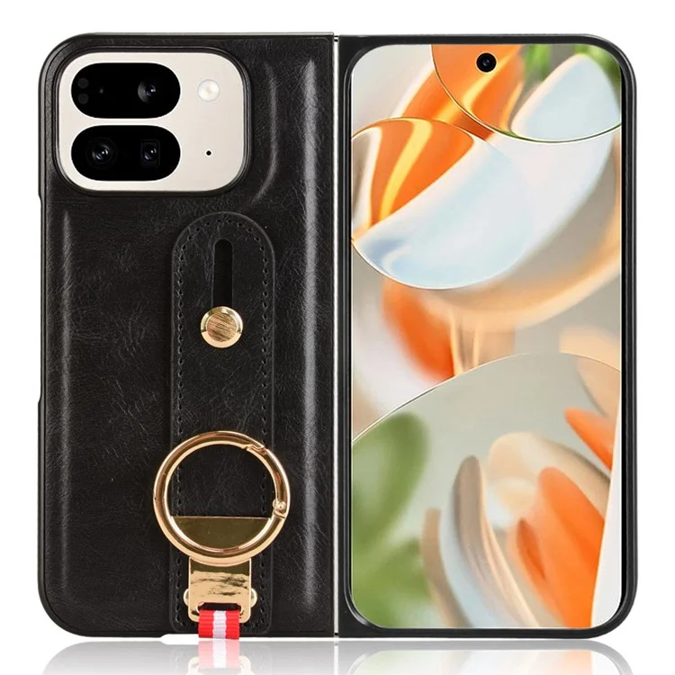Per Google Pixel 9 Pro Fold 5g Case in Pelle+pc+copertura da Polso Tpu Con Anello di Apri Bottiglia - Nero