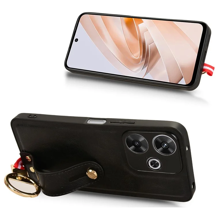 For Xiaomi Redmi 13 5G / 4G Case Wristband Kickstand Leather+PC+TPU Phone Cover with Bottle Opener - Black