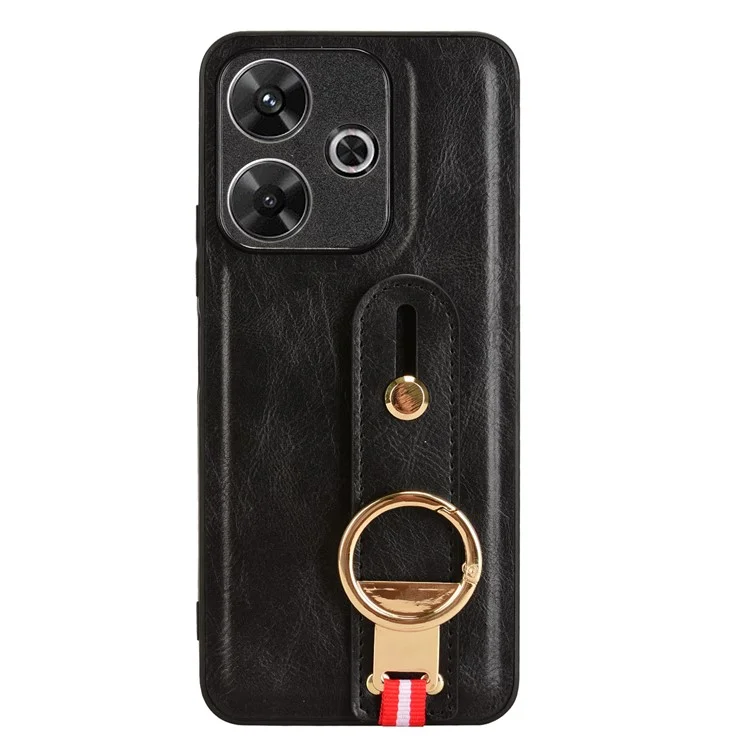 For Xiaomi Redmi 13 5G / 4G Case Wristband Kickstand Leather+PC+TPU Phone Cover with Bottle Opener - Black