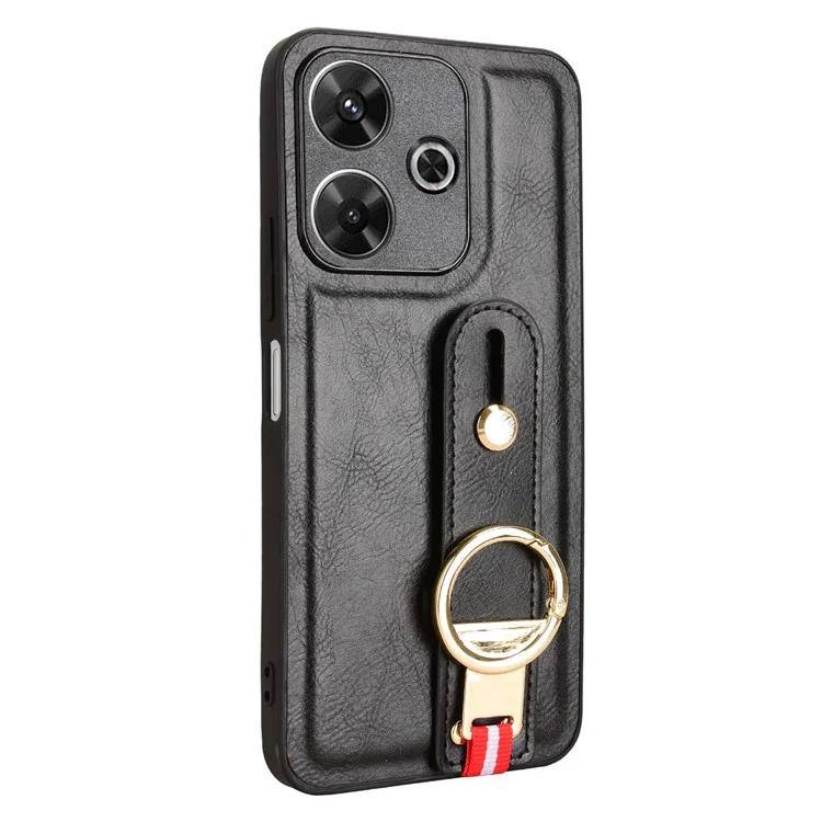 For Xiaomi Redmi 13 5G / 4G Case Wristband Kickstand Leather+PC+TPU Phone Cover with Bottle Opener - Black