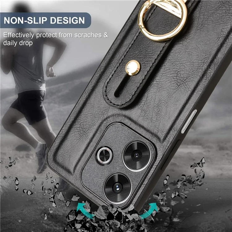 For Xiaomi Redmi 13 5G / 4G Case Wristband Kickstand Leather+PC+TPU Phone Cover with Bottle Opener - Black